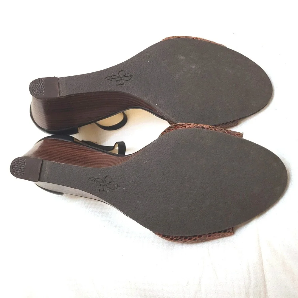Cole Haan Rosalin Brown Snakeskin Black Ankle Strap Leather Wedge Sandal 8B